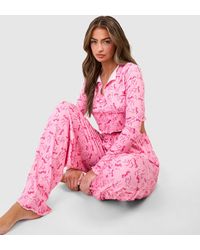 Boohoo - Bow Print Pj Set - Lyst