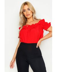 Boohoo Womens Plus Off Shoulder Ruffle Bardot Top - Red