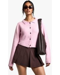 Boohoo - Collared Button Through Knit Cardigan - Lyst