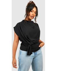 Boohoo - Plus Knot Cowl Neck Blouse - Lyst