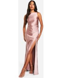 Boohoo - Bridesmaid Satin Slash Neck Maxi Dress - Lyst