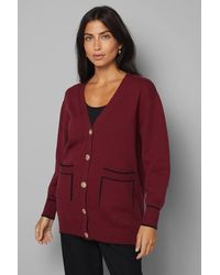 Wallis - Cranberry Tipped Button Through Cardigan - Lyst