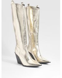 Boohoo - Wide Fit Wedged Western Cowboy Boots - Lyst