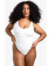 Boohoo - Plus Swimwear Essentials Ruched Tummy Control Bathing Suit - Lyst