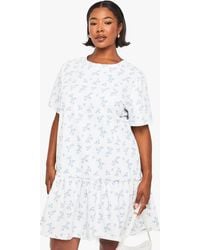 Boohoo - Plus Ditsy Drop Hem Smock Dress - Lyst