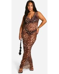 Boohoo - Plus Mesh Cowl Neck Maxi Dress - Lyst