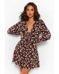 patchwork print tassel detail smock dress