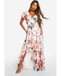 Boohoo - Floral Ruffle Tiered Cut Out Maxi Dress - Lyst