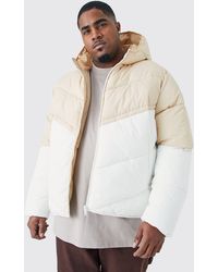 BoohooMAN - Plus Man Colour Block Quilted Puffer With Hood - Lyst