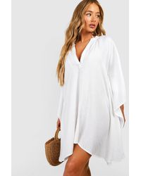 Boohoo - Essentials Linen Look Beach Kaftan - Lyst