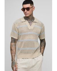 BoohooMAN - Tall Boxy Oversized Stripe Open Knit Polo - Lyst