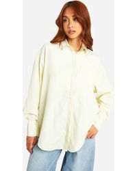 Boohoo - Oversized Lemon Stripe Poplin Shirt - Lyst