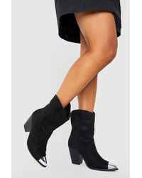 Boohoo - Wide Fit Toe Cap Detail Western Cowboy Boots - Lyst