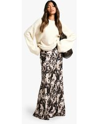Boohoo - Cow Print Satin Maxi Skirt - Lyst