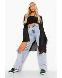 Boohoo Shirred Detail Midi Chiffon Kimono - Black