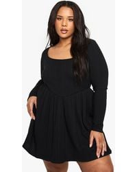 Boohoo - Plus Cotton Rib Scoop Neck Skater Dress - Lyst