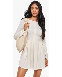 Boohoo - Rib Drop Hem Button Down Mini Dress - Lyst
