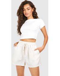 Boohoo - Linen Look Tie Waist Relaxed Fit Shorts - Lyst