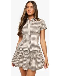 Boohoo - Check Print Fitted Waist Shirt - Lyst