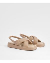 Boohoo - Wide Fit Padded Crossover Chunky Flat Sandals - Lyst