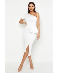 Boohoo One Shoulder Split Midi Dress - White