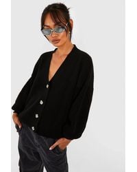 Boohoo - Balloon Sleeve Button Through Rib Cardigan - Lyst