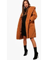Boohoo Abrigo En Peluche Extragrande Con Capucha Petite - Naranja