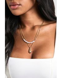 Boohoo - Hammered Metal And Pearl Layered Necklace - Lyst