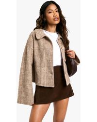 Boohoo - Check Wool Look Collar Jacket - Lyst