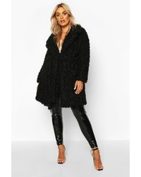 Boohoo Womens Plus Mantel aus Teddyfell mit Gürtel - Schwarz