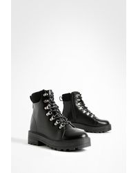 Boohoo - Eyelet Detail Lace Up Chunky Hiker Boots - Lyst