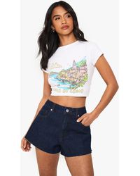 Boohoo - Petite Raw Hem Denim Short - Lyst