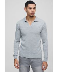 BoohooMAN - Regular Fit Knitted V-neck Polo - Lyst