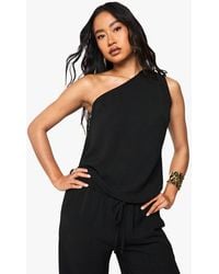 Boohoo - Woven Hammered One Shoulder Top - Lyst