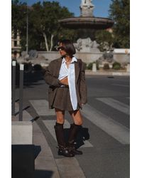 Boohoo - Minifalda Premium Efecto Lana Con Cinturón Y Estampado De Pata De Gallo - Lyst