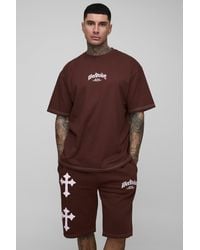 Boohoo - Tall Oversized Worldwide Cross Print T-Shirt & Short Set - Lyst