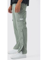 BoohooMAN - Straight Leg Cargo Popper Hem Ripstop Branded Trouser - Lyst