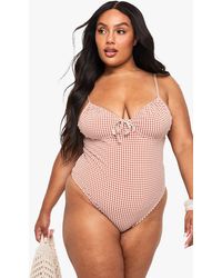Boohoo - Plus Seersucker Gingham Underwired Bathing Suit - Lyst