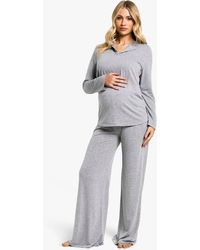Boohoo - Maternity Long Sleeve Button Top & Wide Leg Trouser Pj Set - Lyst