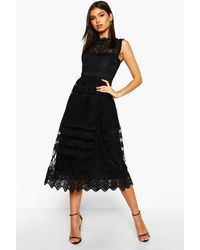Boohoo Womens Boutique Lace Midi Skater Dress - Black