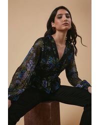 Oasis - Floral Dobby Chiffon Contrast Detail Button Through Blouse - Lyst