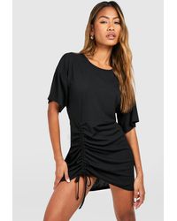 Boohoo - Rib Ruched Mini T-shirt Dress - Lyst