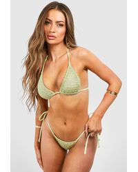Boohoo - Laddered Knit Triangle Bikini Top & Tie Side Bikini Bottoms Set - Lyst