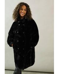Wallis - Faux Fur Double Breasted Coat - Lyst