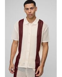 Boohoo - Boxy Fit Open Stitch Stripe Knitted Shirt - Lyst