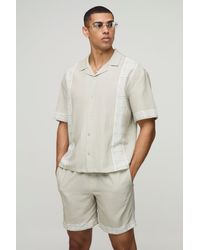 Boohoo - Conjunto De Pantalón Corto Y Camisa Oversize Efecto Lino Con Filo Estampado - Lyst