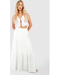 Boohoo - Broderie Tiered Maxi Skirt - Lyst