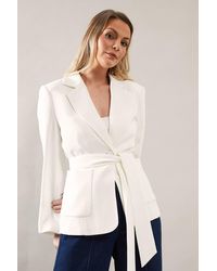 Wallis - Patch Pocket Tie Neck Blazer - Lyst