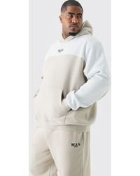 BoohooMAN - Plus Colour Block Man Roman Hooded Tracksuit In Stone - Lyst