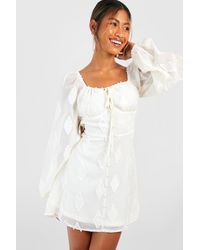 Boohoo - Puff Sleeve Textured Smock Dress - Lyst